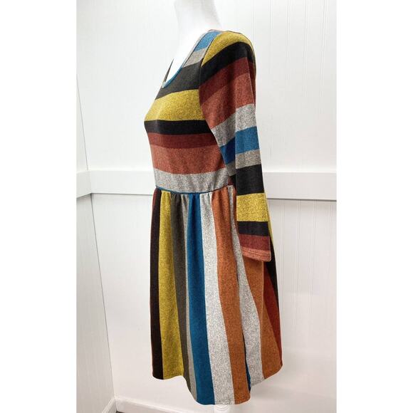 Egs California Fit & Flare Dress Sz Medium Colorful Stripes Colorblock Stretchy - Picture 2 of 11